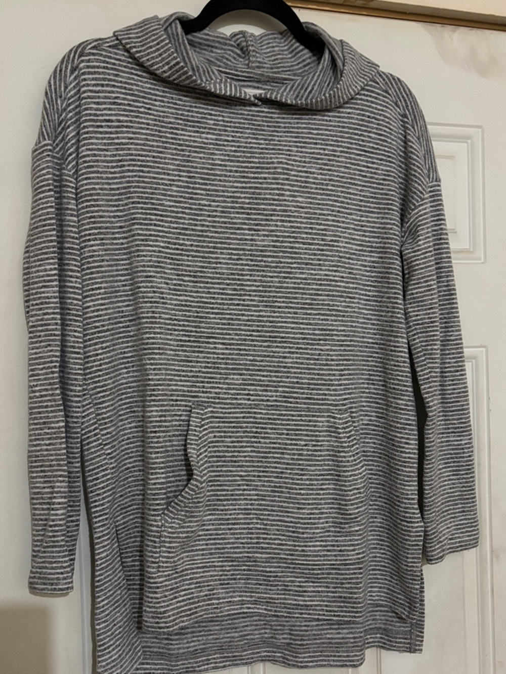 Lou & Grey Men's Striped Gray Turtleneck Sweater Hoodie